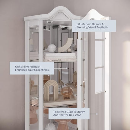 BELLEZE Lighted 3-Side Glass Display Curio Cabinet w/ Tempered Glass Doors and - Image 4