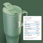 IRON °FLASK Co-Pilot Insulated Mug w/Straw & Flip Cap Lids - Cup Holder Bottle for Hot, Cold Drink - Leak-Proof - Water, Coffee Portable Travel Mug - Sage, 32 Oz