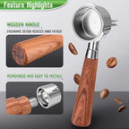 51mm Portafilter for CASABREWS 3700/CM5418, Dual Spout Espresso Handle with Siam Rosewood Grip & 304 Stainless Steel Basket