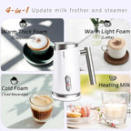 Huogary 4-in-1 Milk Frother, Updated Milk Frother and Steamer, Milk Steamer for Milk Foam & Hot Milk(4.39oz/10.5oz), Electric Milk Warmer and Frother for Coffee, Latte, Cappuccino White 120V