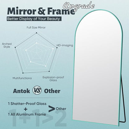 Antok 58" x18” Arched Full Length Floor Mirror, Free Standing/Wall Mount/Leaning - Image 5