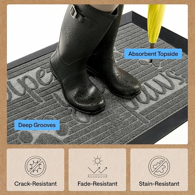 GORILLA GRIP 100% Waterproof All-Season WeatherMAX Doormat US Designed Natural - Image 6