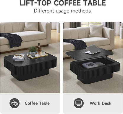 Lift Top Coffee Table for Living Room, Rectangle Handmade Solid Wood Strips - Image 7