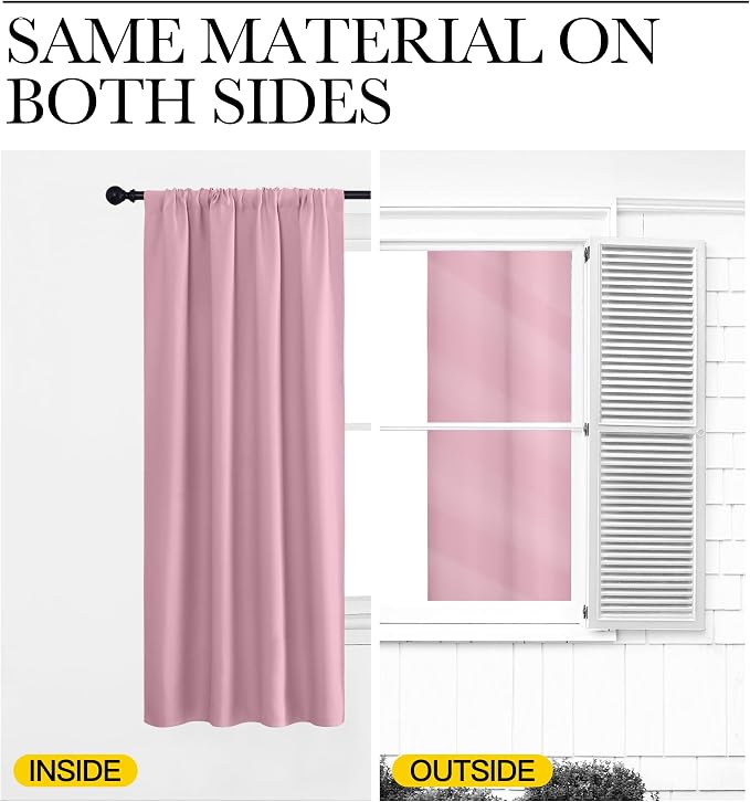 NICETOWN Blackout Curtains for Bedroom, Rouge Pink, 1 Pair, 70 by 63-inch - Image 5