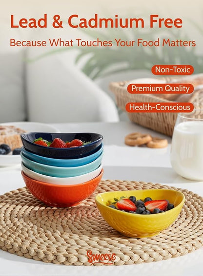 Sweese 4 oz Very Small Porcelain Bowls - Set of 6 Sauce, Salsa, Dipping, Ceramic Bowls for Condiments & Charcuterie - Rainbow Colored