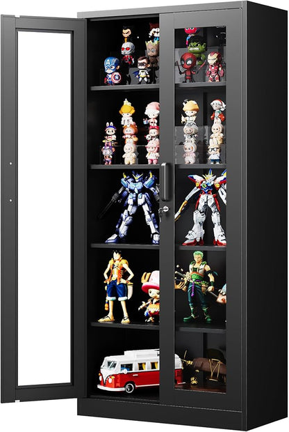 PEUKC Display Cabinet with Glass Doors, 71 Inches Metal Display Case with 4 - Image 3
