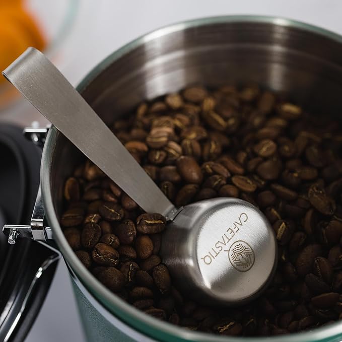 38oz / 22oz Coffee Canister – Airtight Stainless Steel Storage Container with Date Tracker & Scoop, Sealed Jar for Grounds, Beans, Tea, Flour, Cereal, and Sugar (Green Vibes, 22OZ)