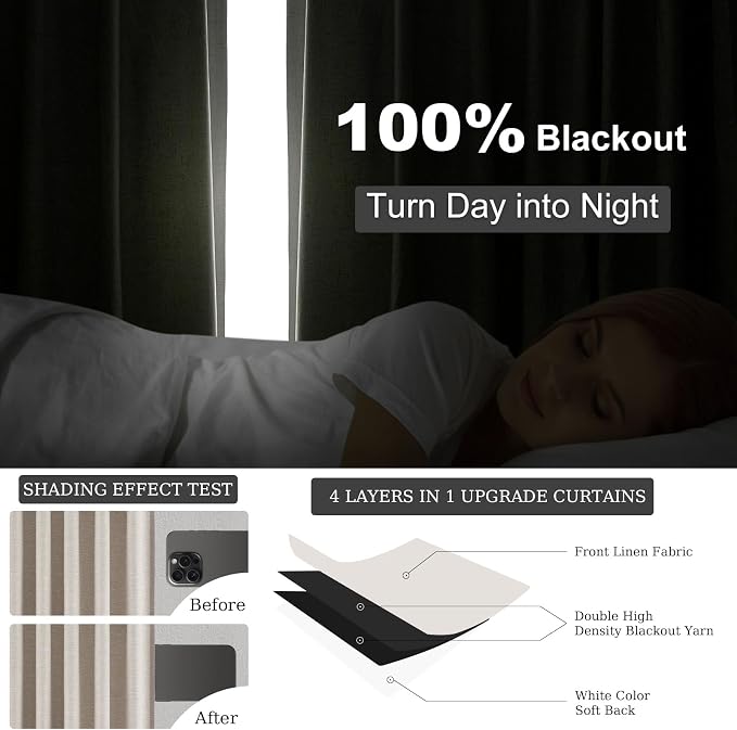 Topfinel Boho Black Out Linen Curtains 86 Inch Length 2 Panels Set - Image 6