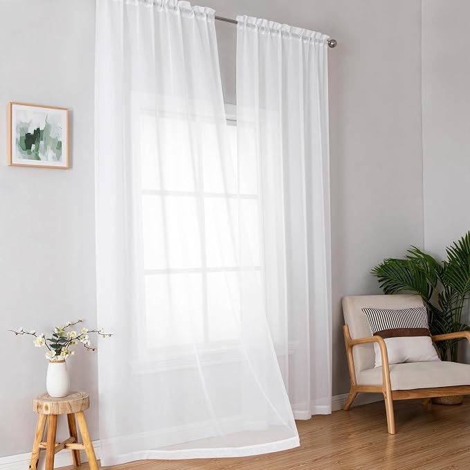 Simplebrand White Sheer Curtains, 2 Panels Set - Image 8