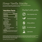 Clevr Blends Organic Honey Vanilla Matcha SuperLatte, Instant Ceremonial Grade, Superfood Powder Blend, Oat Milk, Lions Mane, Reishi Mushroom, Coconut Cream, Ashwagandha, Serve Hot or Iced (14 Lattes)