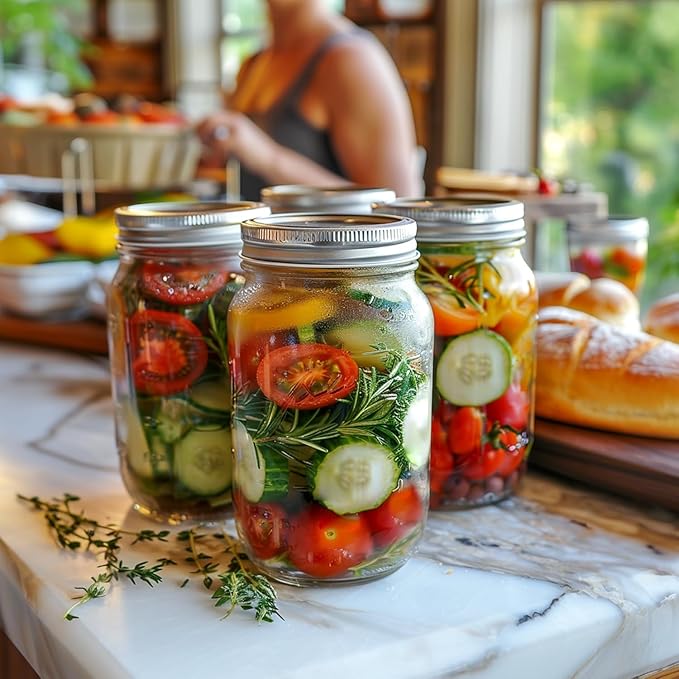 ComSaf Wide Mouth Mason Jars 32 oz with Lids 2 Pcs, Quart Mason Jars with Seal Band, Large Glass Jar, Big Canning Containers for Pickles, Jams, Sauces, Salsa, Sourdough, Salad, Suntea, Food Storage