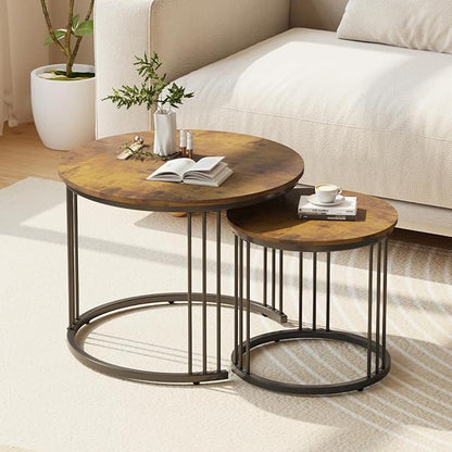 Garden 4 you Nesting Coffee Table, 23.6" Round Coffee Table Set of 2, Wooden by Garden4you