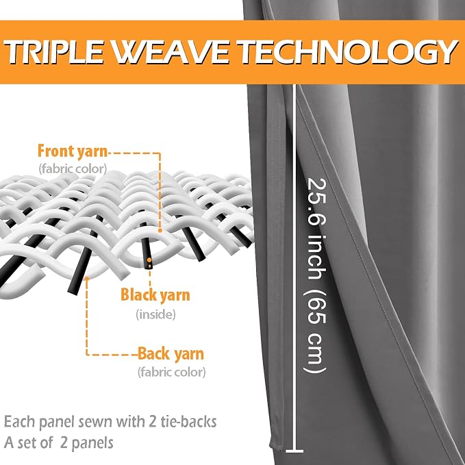 Blackout Curtains for Bedroom 52 x 102 Inch Long Light Grey 2 Panel | Thermal - Image 3