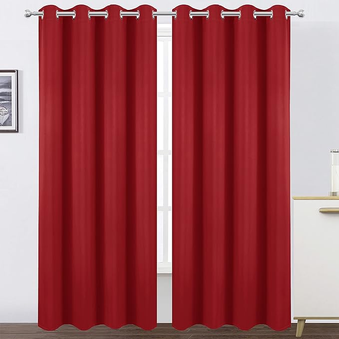Blackout Curtains 66 x 95 inch/Bright Red Curtains Set of 2 Panels/Thermal by Lemomo