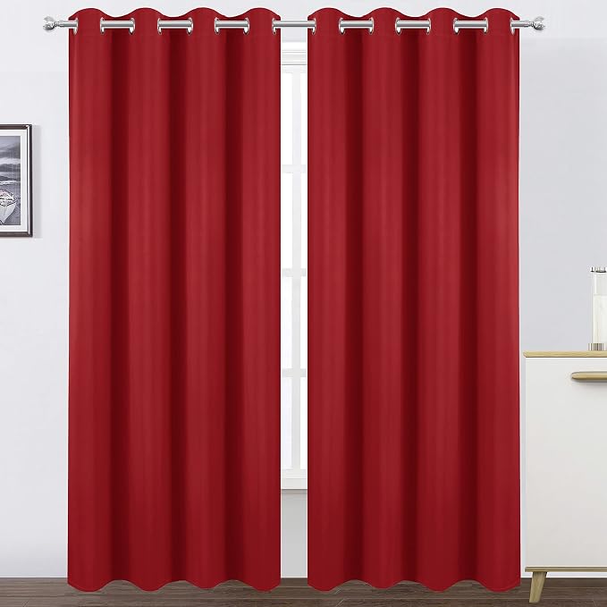 Blackout Curtains 52 x 95 inch/Bright Red Curtains Set of 2 Panels/Thermal by Lemomo