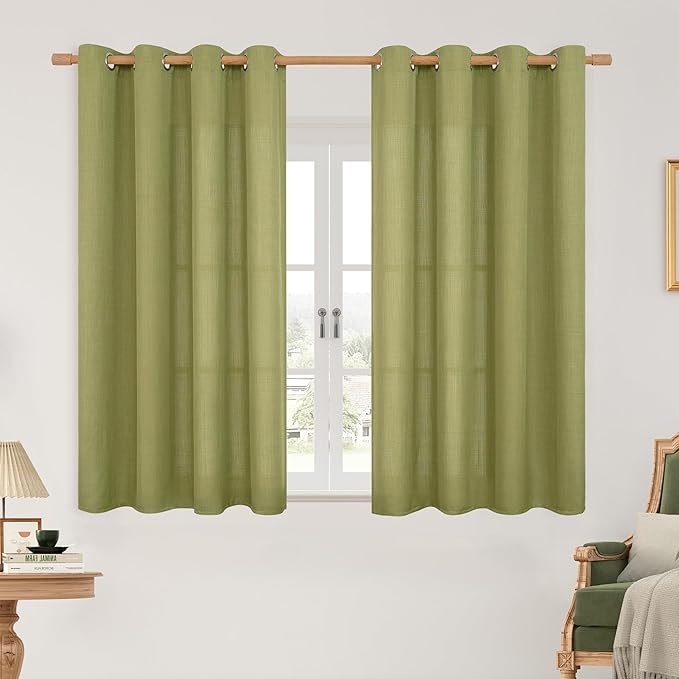 Moss Green Short Linen Curtains 45 inch by LAMIT