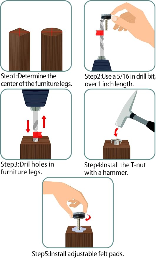 HUAYY 4 Pack Adjustable Furniture Leveling Feet, 1/4-20 Threaded Stem, - Image 5