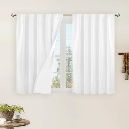 100% Blackout White Linen Curtains 40 Inches by LAMIT