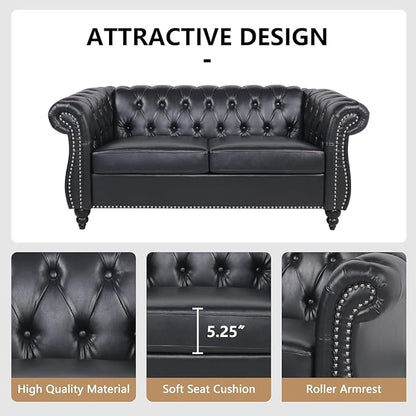 Mid-Century 2 Seater Sofa, Faux Leather Loveseat - Image 5
