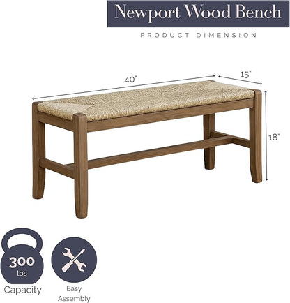 Alaterre Furniture Newport 40 Inch Solid Wood Entryway Bench - Image 3