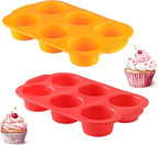 2PCS Silicone Muffin Cupcake Pan Molds, 6-Cavity Non Stick Silicone Muffin Pans for Baking Muffin, Cupcakes, Brownies and More, Food Grade and BPA Free (Orange and Red)