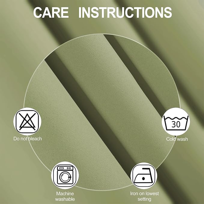 Blackout Curtains 52 x 108 inch/Sage Green Curtains Set of 2 Panels/Thermal - Image 4