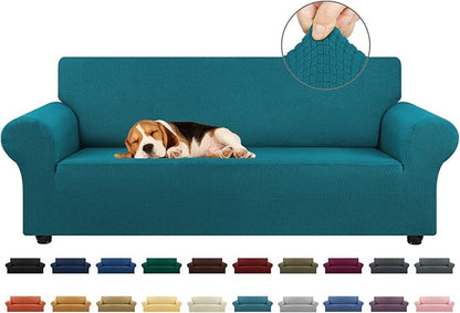 Stretch Couch Covers for Sofa, 3 Cushion Couch Slipcover, Peacock Blue by KEKUOU