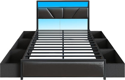 OURPIC Full Size Bed Frame, 2-Tier Storage Headboard & 6 Fabric Drawers - Image 9