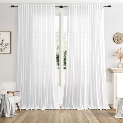 Extra Wide Linen Curtains for Living Room 102 Inch for Bedroom Divider Off by Nanspring