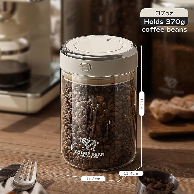 Coffee Canister with Premium Glass - Airtight Coffee Container with One-Way CO2 Valve and Freshness Tracker, Perfect for Coffee Bean Storage,(37 oz / 1100ml)