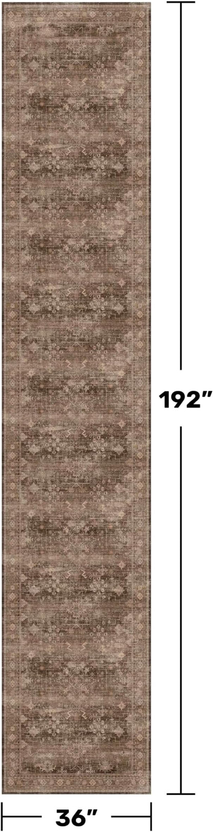Neutral Boho Washable 3x16 Extra Long Hallway Runner Rug, Non-Slip Stain & Fade - Image 2