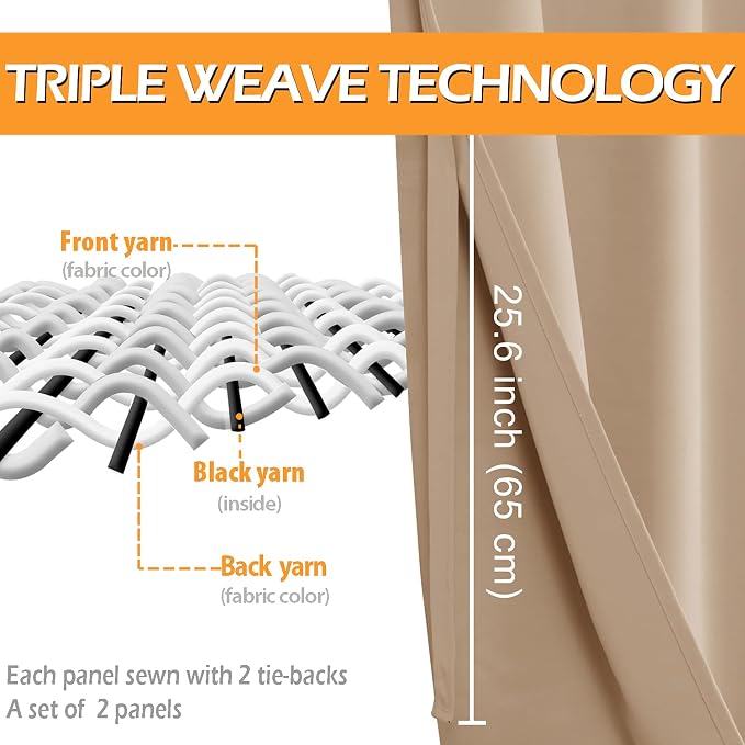 Blackout Curtains for Bedroom, 2 Drape Panels, 38 x 54 Inch | Thermal Insulated - Image 3