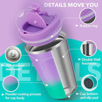 Volhoply 12 oz Double Wall Insulated Vacuum Travel Coffee Mug with Flip Lid,Reusable Stainless Steel Leak Proof Coffee Cup,Portable Iced Cafe Thermal Tumbler for Hot & Cold Drinks(Purple Green,1 Set)