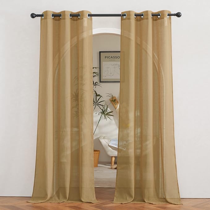 NICETOWN Sheer Linen Curtains Flax Texture 84 inch Length, Grommet Semi Sheer by NICETOWN