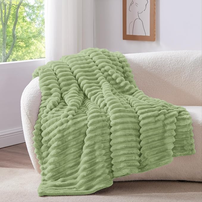 BEDELITE Ribbed Twin Blanket for Couch & Bed, Sage Green, Warm Yet Lightweight - Image 2