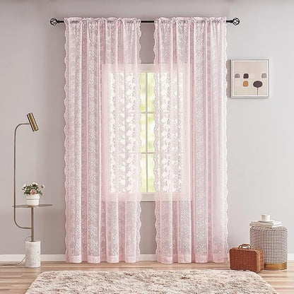 YJ YANJUN Vintage Lace Curtains 90 Inches Long-Victorian Floral Pattern Light - Image 3