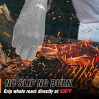 Walfos Silicone BBQ Gloves - Heat Resistant Grilling Gloves, Premium Non-Slip Kitchen Silicone Oven Mitt with Protective Cotton Layer Inside, Waterproof, Great for Grilling, Kitchen and Cooking, Gray