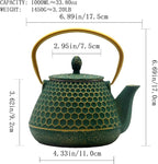 Cast Iron Tea Kettle, Japanese Tetsubin Teapot Coated with Enameled Interior, Durable Cast Iron Teapot with Stainless Steel Infuser for Stovetop Safe(1000ml/34oz)