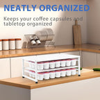 K Cup Holder Organizer for 70 Pods, 2-Tier Coffee Pod Holder for K-Cup with 2 Sliding Storage Drawers, Coffee Station Bar Organizer Accessories for Kitchen Countertop Home Office, White