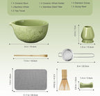 Ceramic Matcha Whisk Set 7 PCS Matcha Set Large Matcha Bowl, Matcha Whisk and Holder, Bamboo Scoop and Scoop Rest, Stainless Sifter and Tea Towel, Matcha Kit for Matcha Tea Ceremony Green