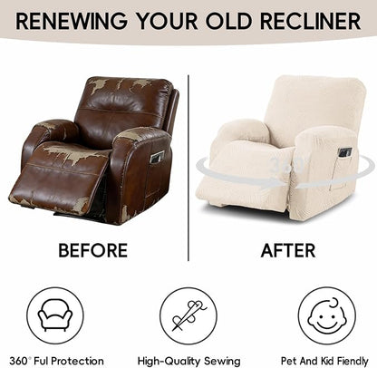 Recliner Chair Covers, 4-Piece Stretch Geometric Strokes Jacquard Reclining - Image 6
