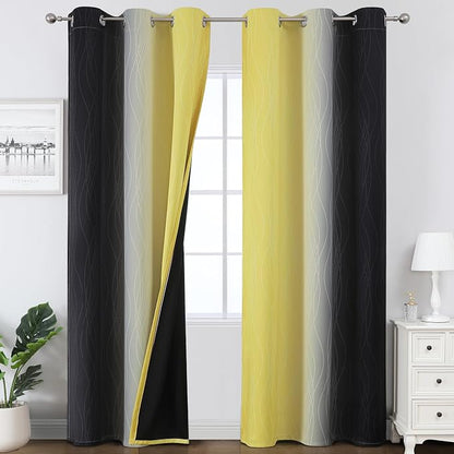 Black and Yellow Ombre Blackout Curtains 84 Inches Long | Room Darkening by ESTELARTEXTILER