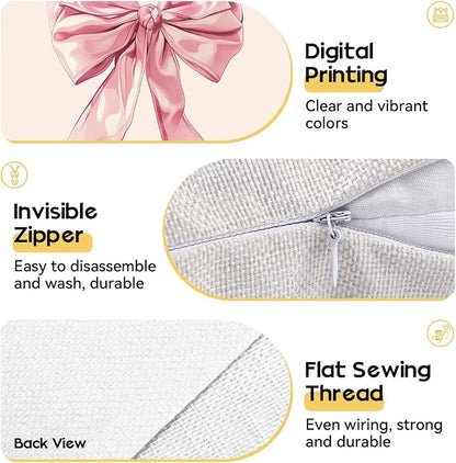 OBSEDE Cute Pink Bow Decorative Throw Pillow Covers 18 × 18 in, Couch Cushion - Image 4
