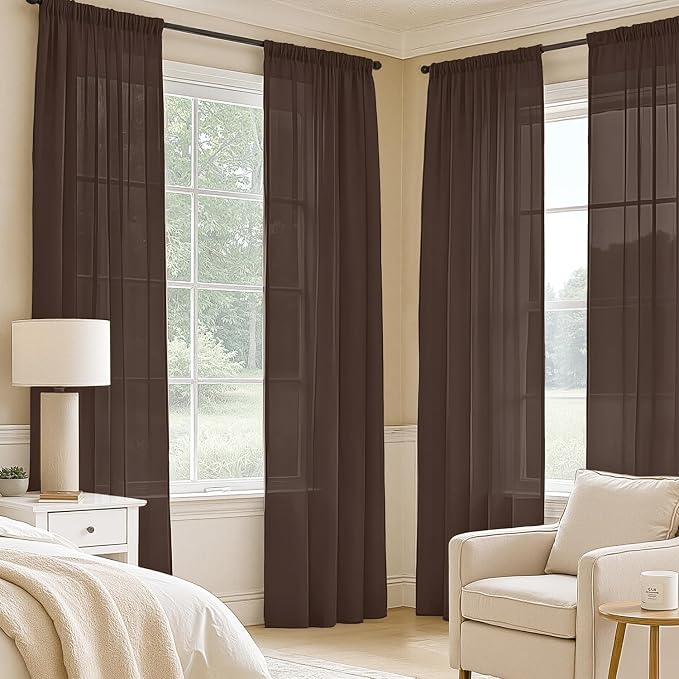 MIULEE Chocolate Sheer Curtains 84 Inches Long 4 Panels 42 x 84 Inches | Light - Image 2
