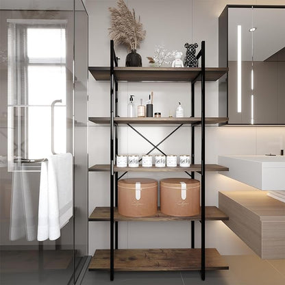 5 Tiers Bookshelf Organizer Industrial Shelf, Modern Open Display Storage - Image 3
