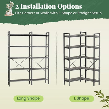 Huuger 5 Tier Bookshelf, L Shaped Corner Bookshelf - Image 7