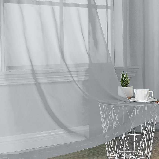 Light Grey Sheer Curtains 63 Inches Long 2 Panels - Image 5