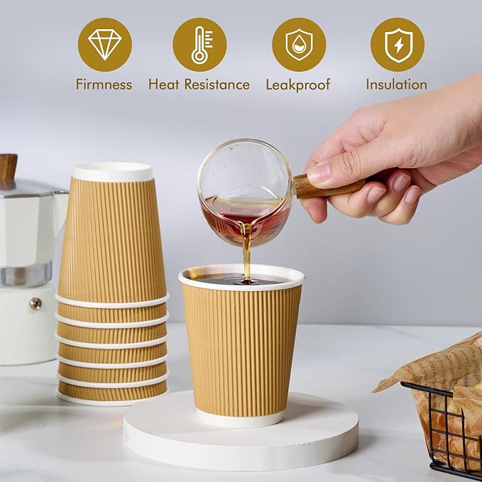 500 Pack 8 oz Paper Coffee Cups, Ripple Insulated Paper Cups, Hot Water Cups for Home, Office, Hotel, Meetings, Parties
