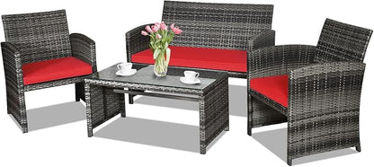 Goplus 4-Piece Rattan Patio Furniture Set, Outdoor Wicker Conversation Sofa by Goplus