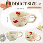 Vesici 2 Pcs Ceramic Coffee Mugs Flower Cups with Spoon Vintage Floral Mugs with Handle 8.5 oz Aesthetic Tea Porcelain Cup Gift for Valentine Office Home, Dishwasher and Microwave Safe(Lovely)